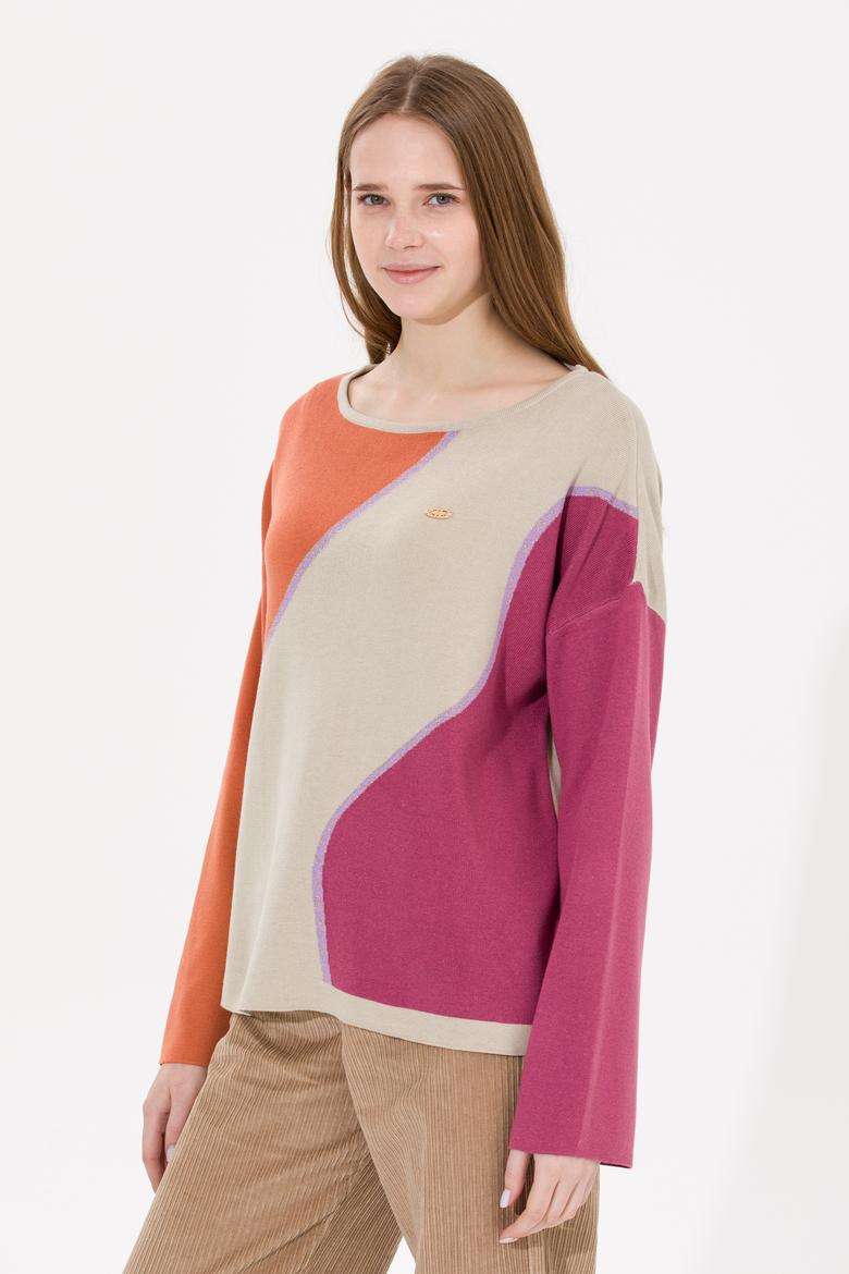 Kadın Taş Melanj Bisiklet Yaka Kazak - 50256632012