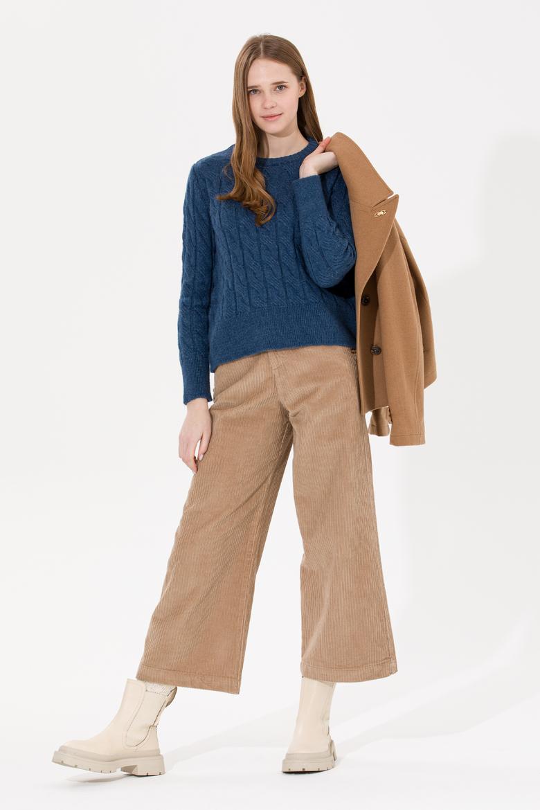 Kadın Camel Flare Cropped Pantolon