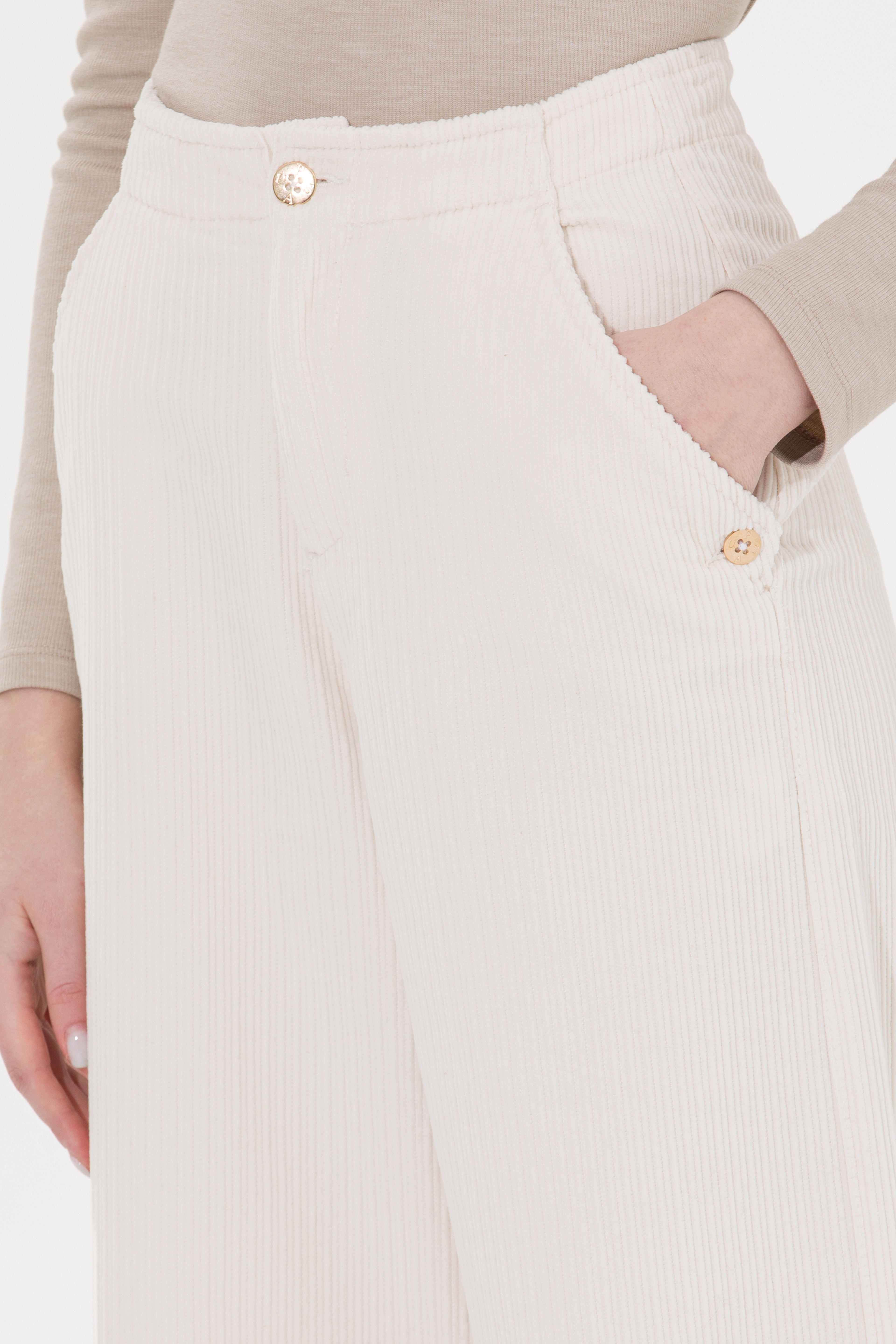 Kadın Krem Flare Cropped Fit Pantolon - Image 5
