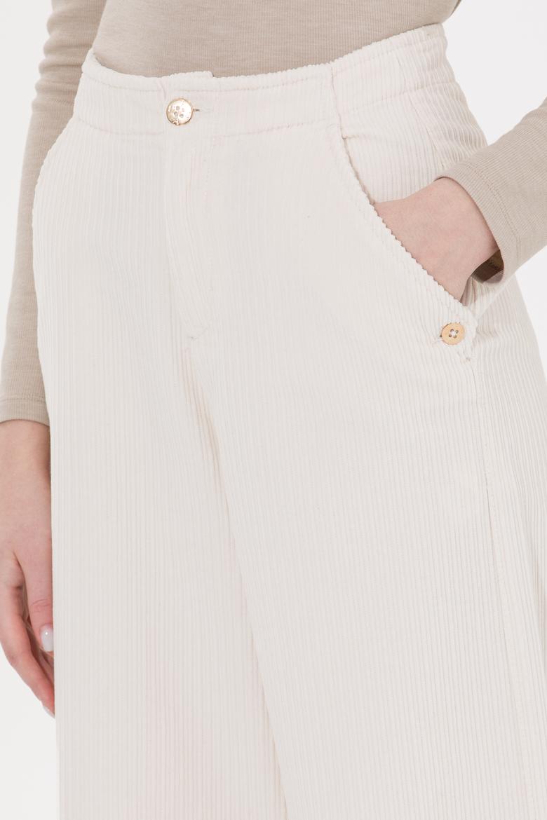 Kadın Krem Flare Cropped Fit Pantolon - 50253031005