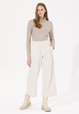 Kadın Krem Flare Cropped Fit Pantolon - 50253031005