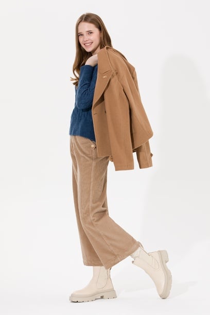 Kadın Camel Flare Cropped Pantolon