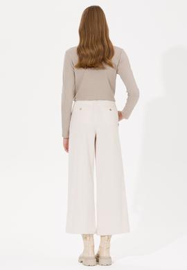 Kadın Krem Flare Cropped Fit Pantolon - 50253031005