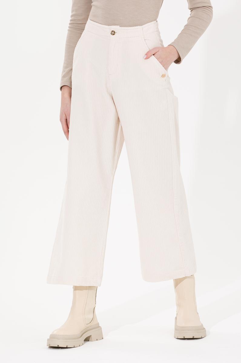 Kadın Krem Flare Cropped Fit Pantolon