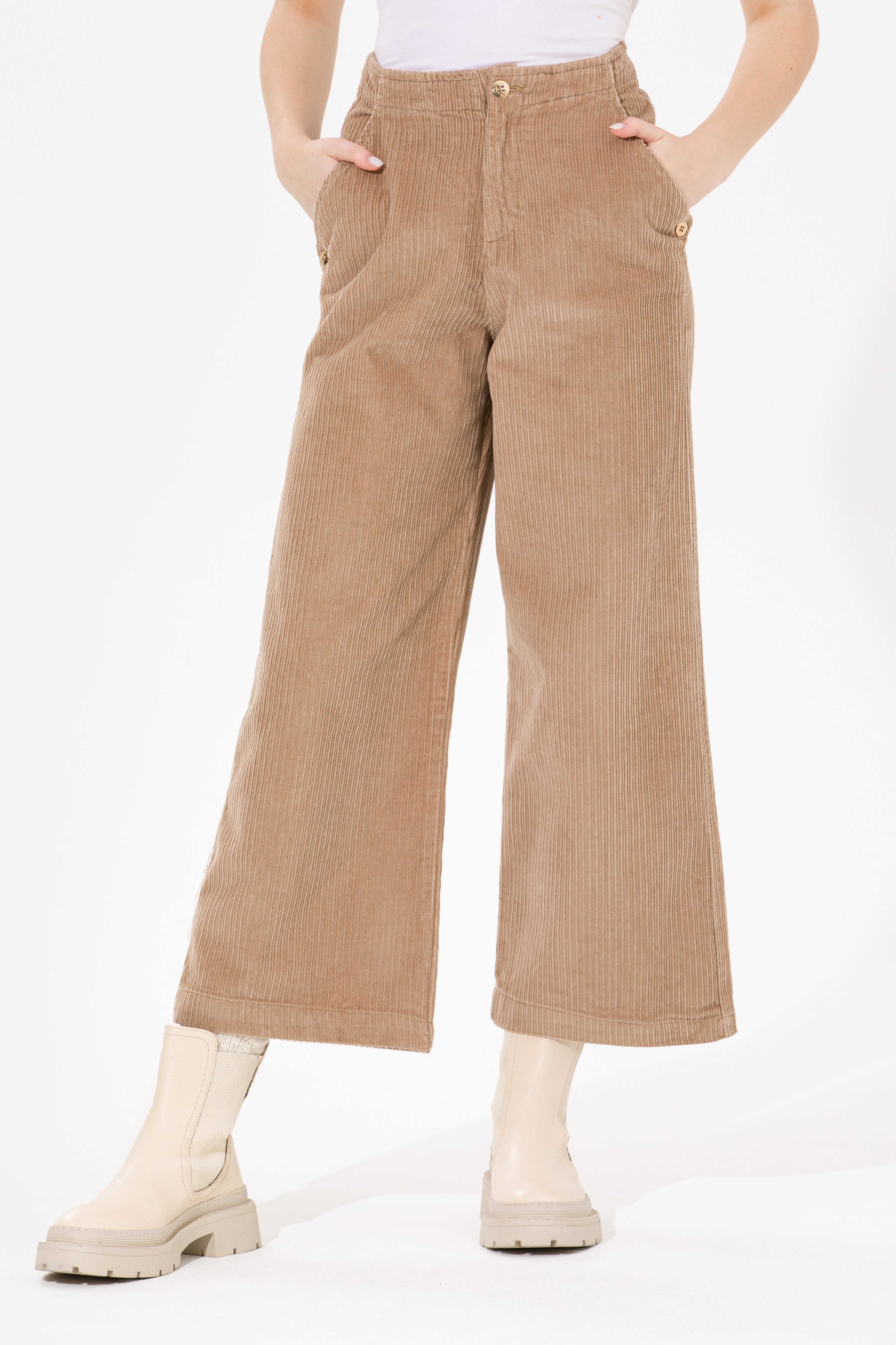 Kadın Camel Flare Cropped Pantolon - Image 2