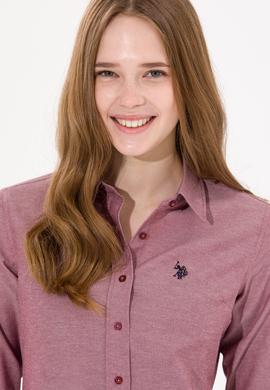 Kadın Bordo Uzun Kollu Basic Gömlek - 50261431042