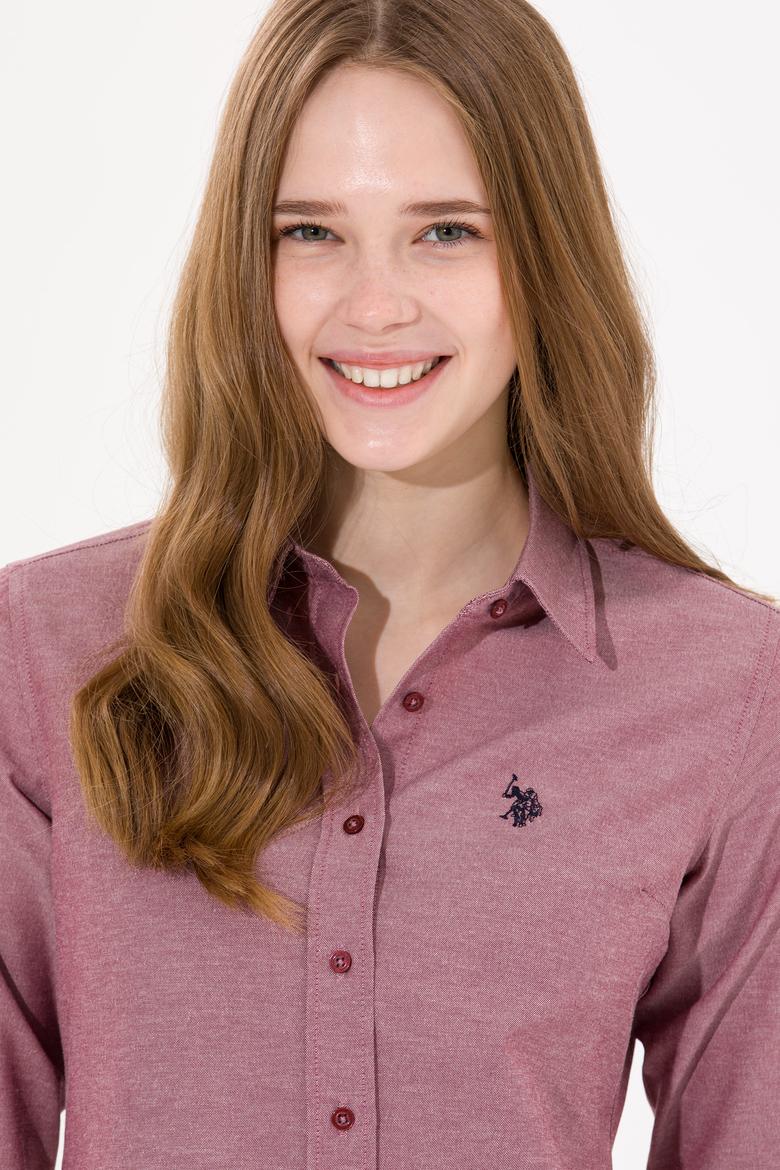 Kadın Bordo Uzun Kollu Basic Gömlek - 50261431042