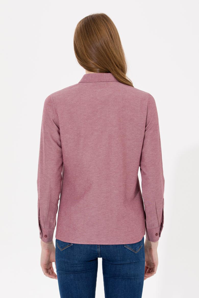 Kadın Bordo Uzun Kollu Basic Gömlek - 50261431042