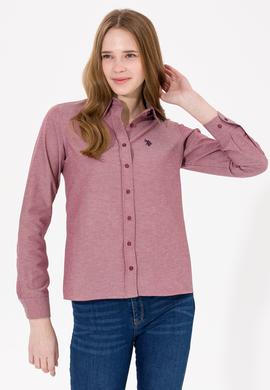 Kadın Bordo Uzun Kollu Basic Gömlek - 50261431042