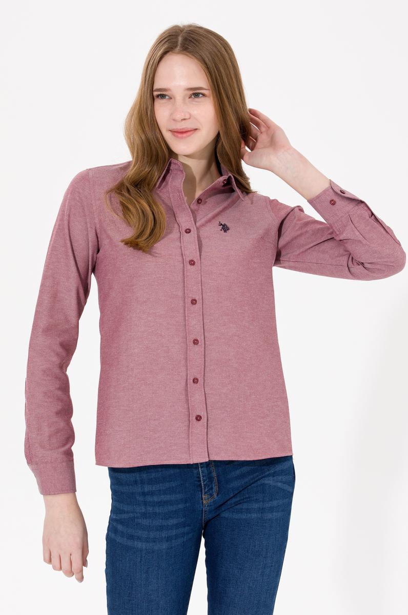 Kadın Bordo Uzun Kollu Basic Gömlek