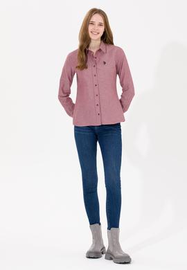 Kadın Bordo Uzun Kollu Basic Gömlek - 50261431042