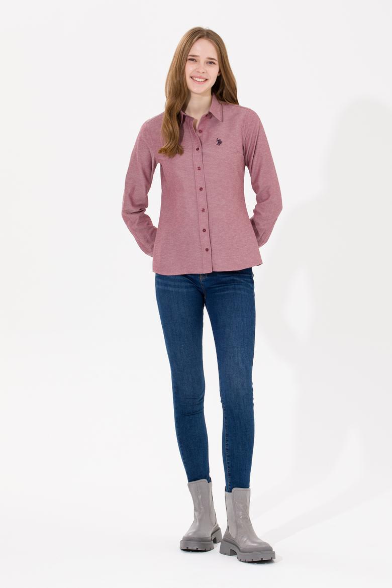 Kadın Bordo Uzun Kollu Basic Gömlek - 50261431042