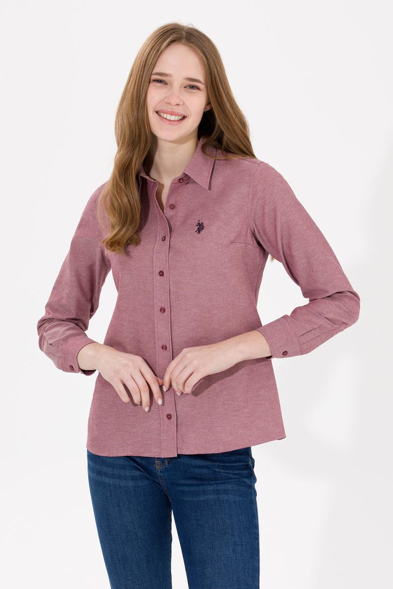 Kadın Bordo Uzun Kollu Basic Gömlek - 50261431042