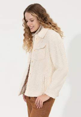 Kadın Ekru Deri Ceket - 50259013007