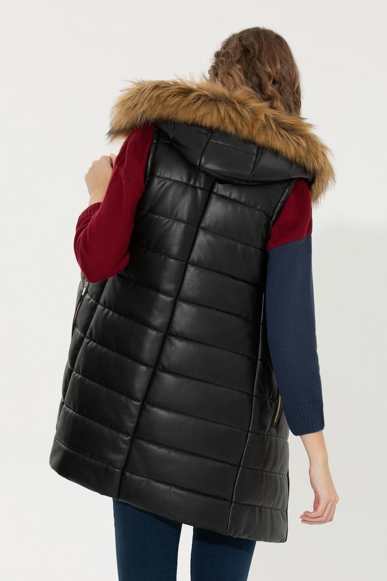 Kadın Siyah Deri Ceket - 50260468001