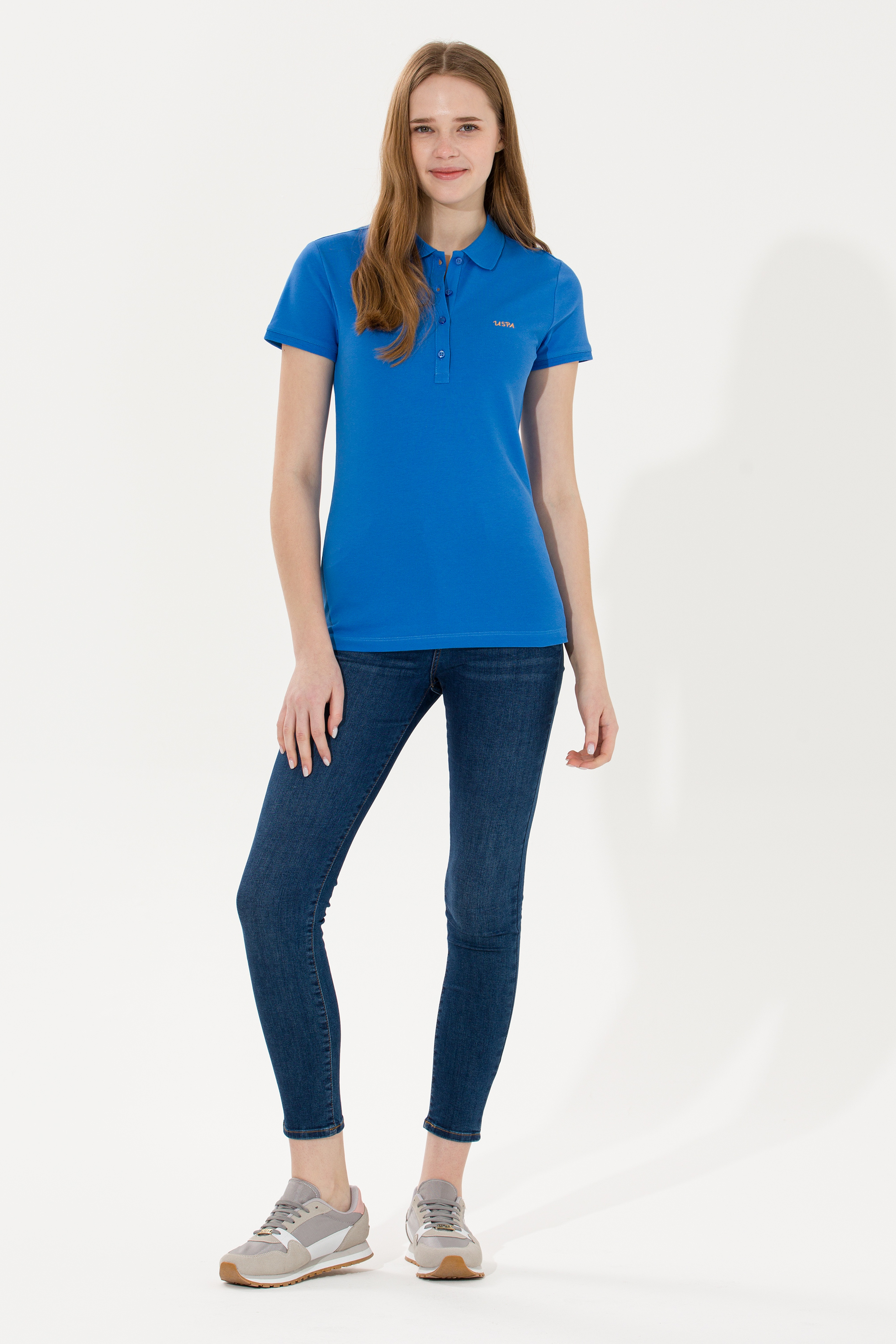 Kadın Saks Basic Polo Yaka Tişört - Image 4