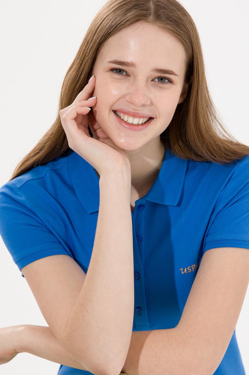 Kadın Saks Basic Polo Yaka Tişört