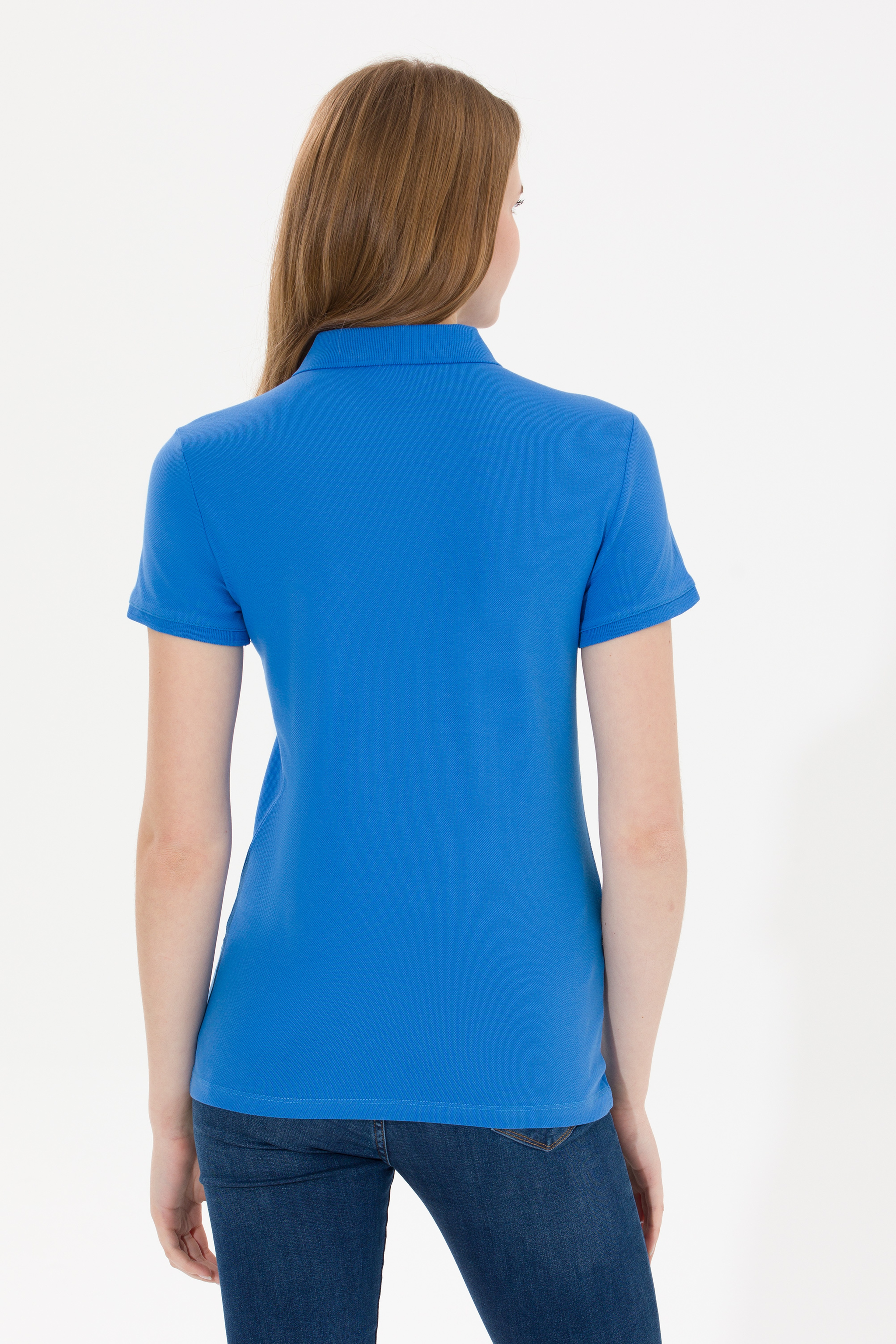 Kadın Saks Basic Polo Yaka Tişört - Image 5