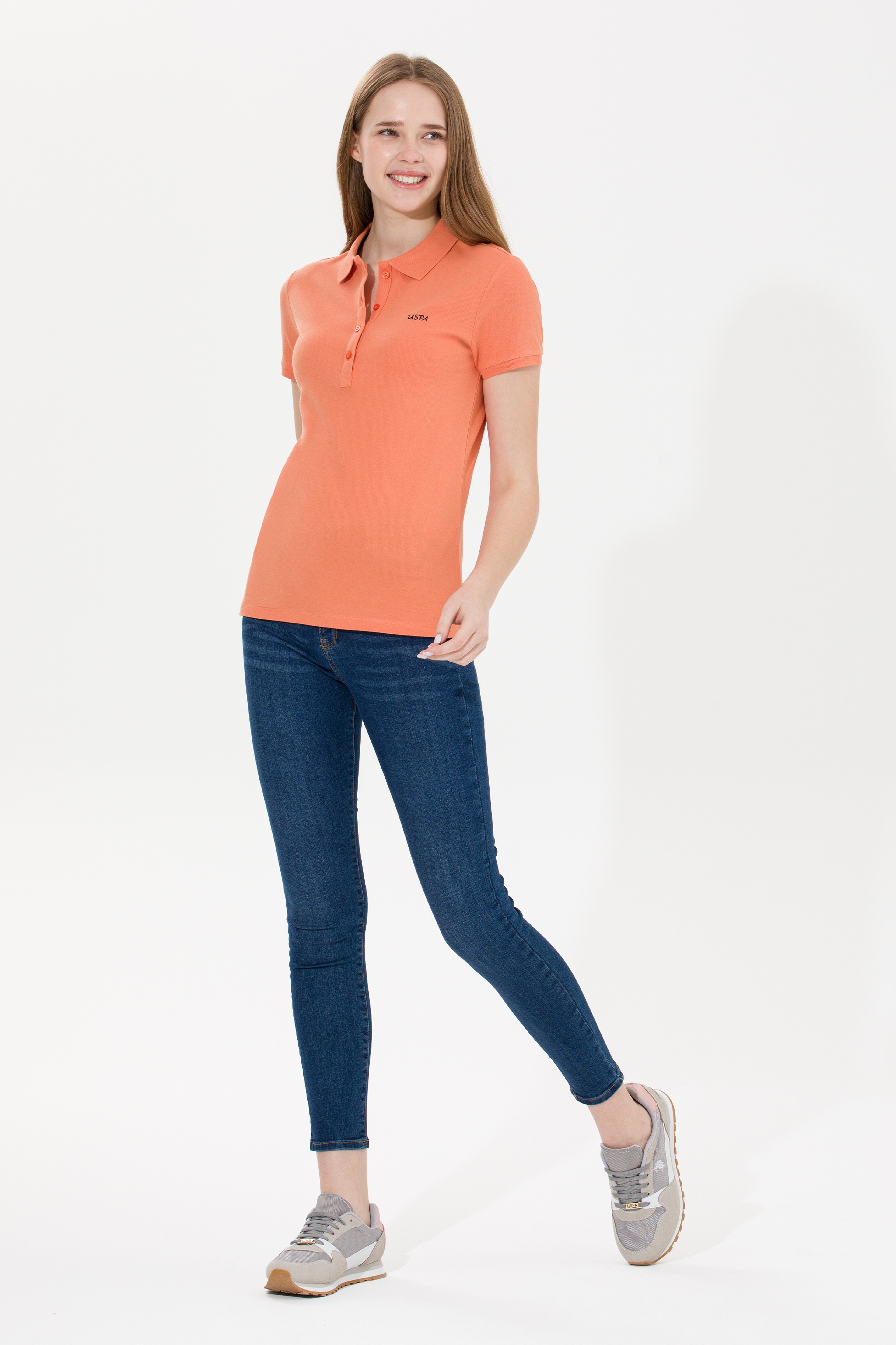 Kadın Kiremit Basic Polo Yaka Tişört - Image 3