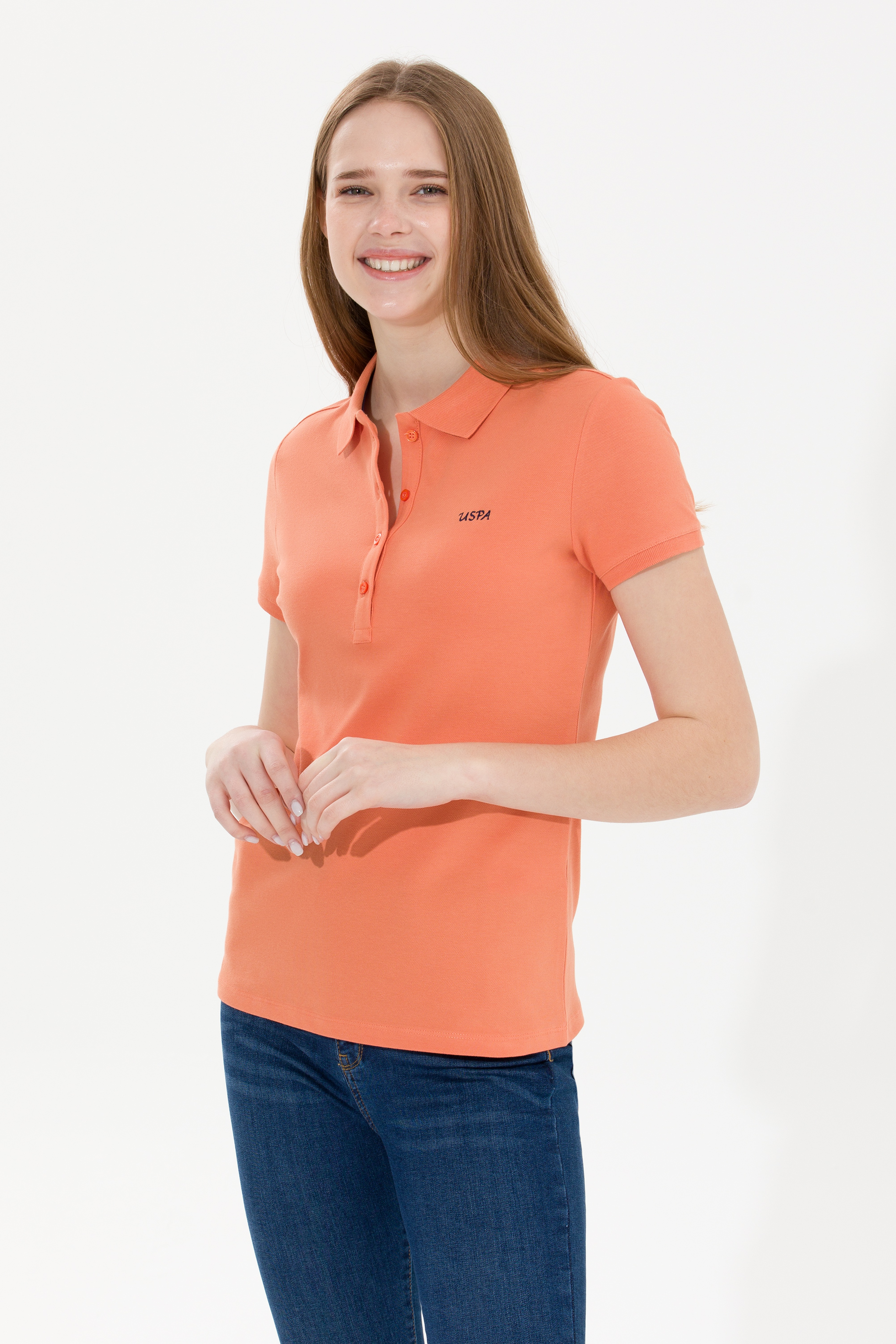 Kadın Kiremit Basic Polo Yaka Tişört - Image 1
