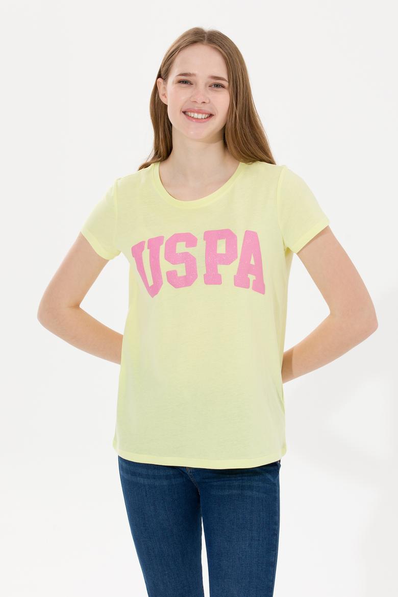 Kadın Açık Sarı Bisiklet Yaka Tişört - 50269557064