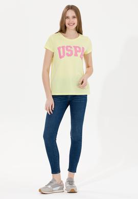 Kadın Açık Sarı Bisiklet Yaka Tişört - 50269557064