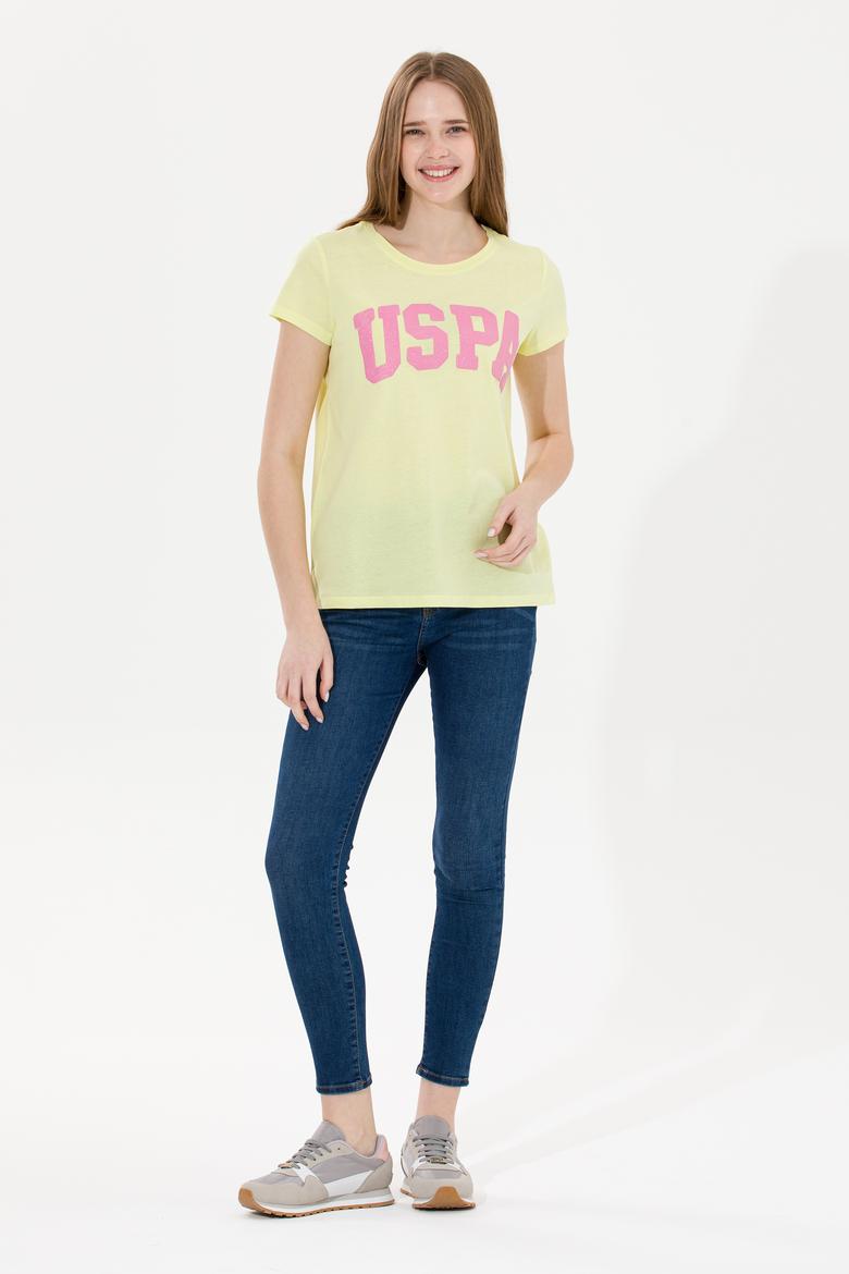 Kadın Açık Sarı Bisiklet Yaka Tişört - 50269557064