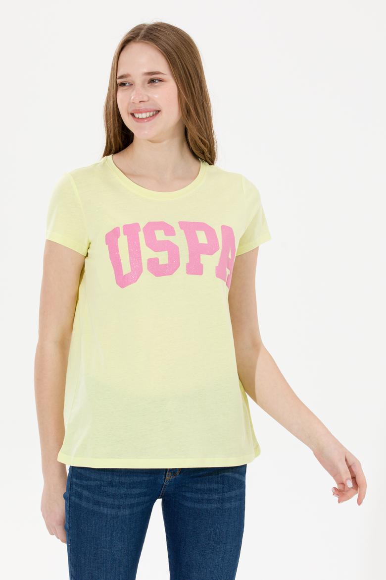 Kadın Açık Sarı Bisiklet Yaka Tişört - 50269557064