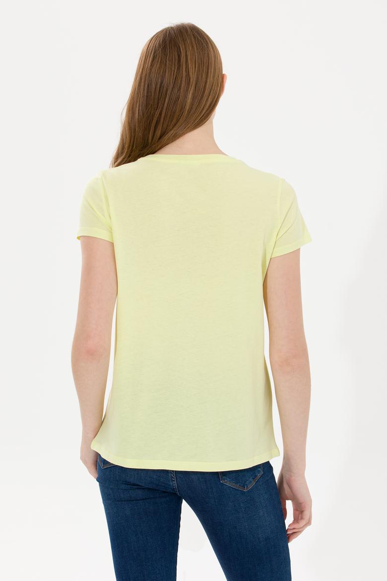 Kadın Açık Sarı Bisiklet Yaka Tişört - 50269557064