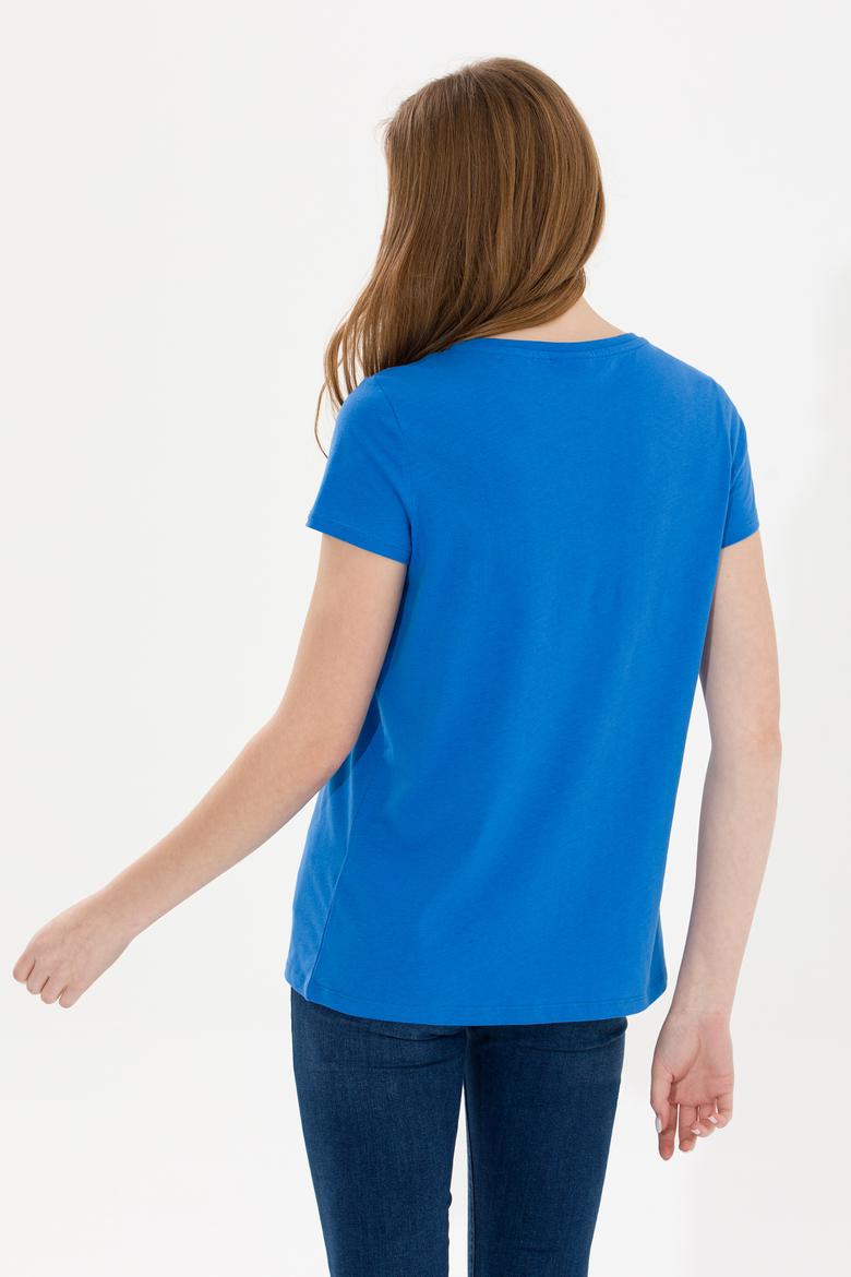 Kadın Saks Bisiklet Yaka Tişört - 50269557095