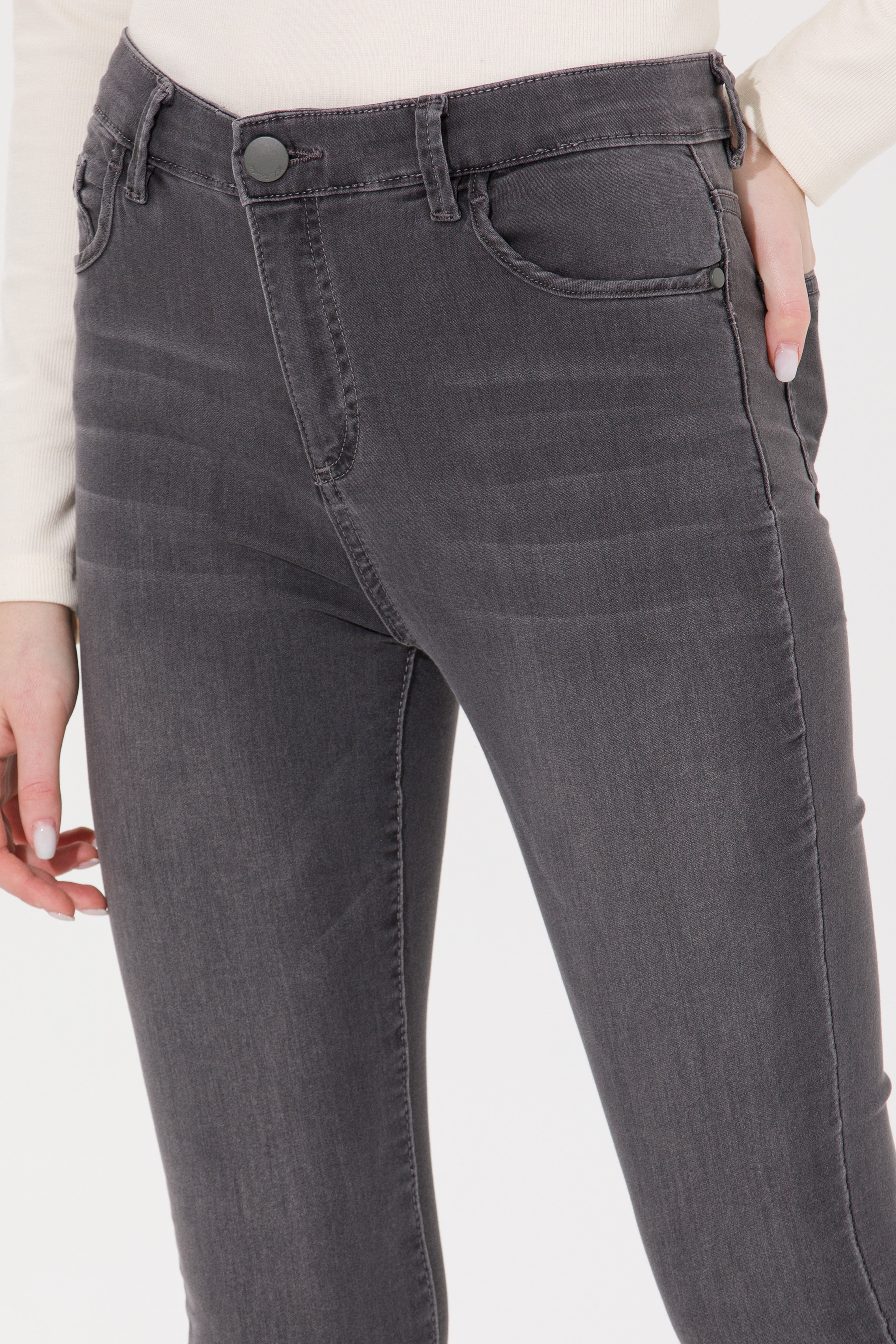 Kadın Gri Toothpick Fit Jean Pantolon - Image 5