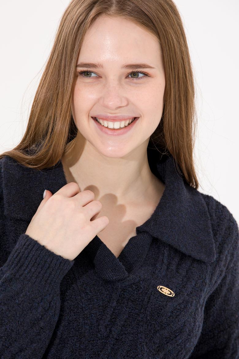 Kadın Lacivert V Yaka Kazak - 50256636008