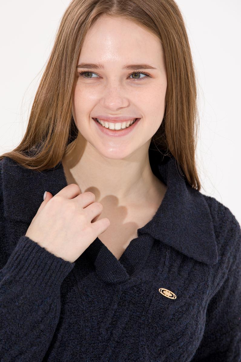 Kadın Lacivert V Yaka Kazak