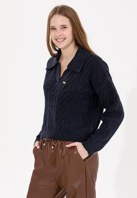 Kadın Lacivert V Yaka Kazak - 50256636008