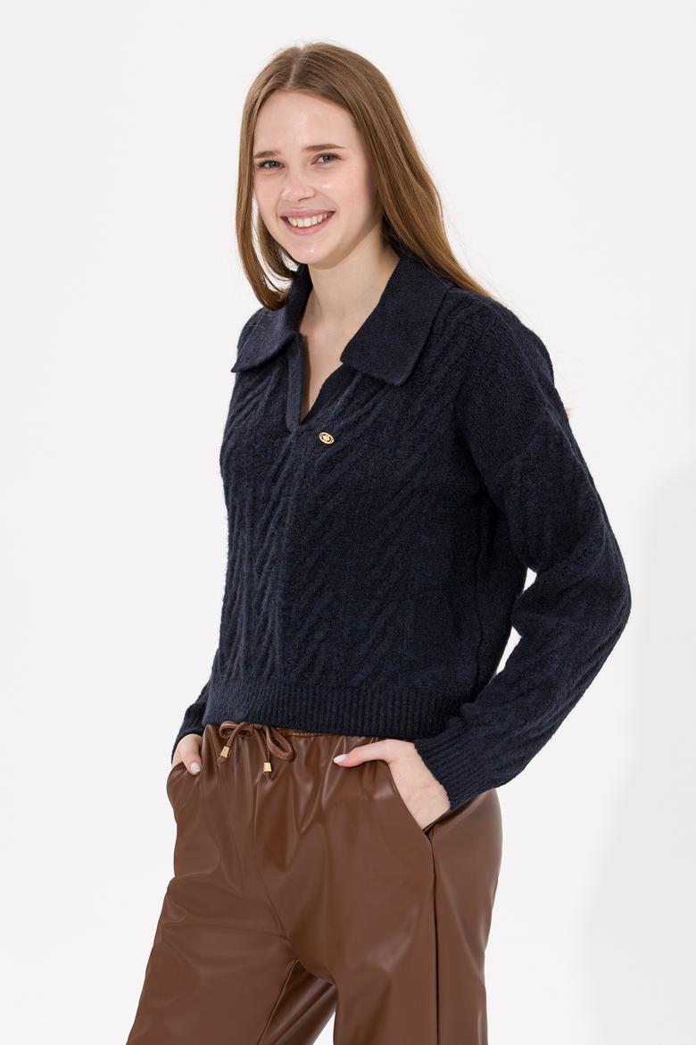 Kadın Lacivert V Yaka Kazak - 50256636008