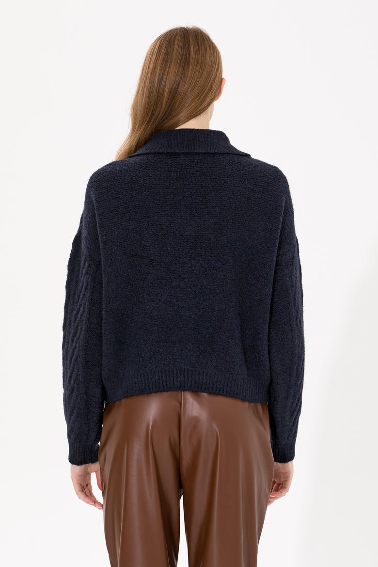 Kadın Lacivert V Yaka Kazak - 50256636008