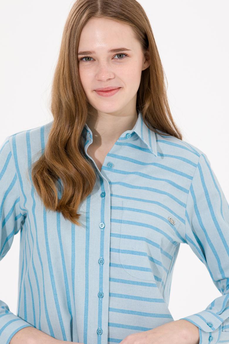 Kadın Mavi Uzun Kollu Gömlek