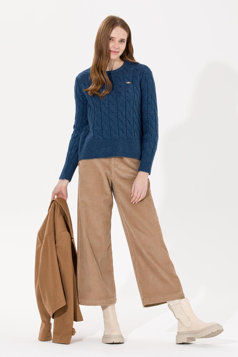 Kadın Mavi Bisiklet Yaka Kazak - 50257802029