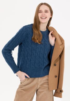 Kadın Mavi Bisiklet Yaka Kazak - 50257802029