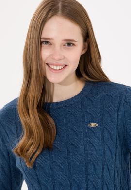 Kadın Mavi Bisiklet Yaka Kazak - 50257802029