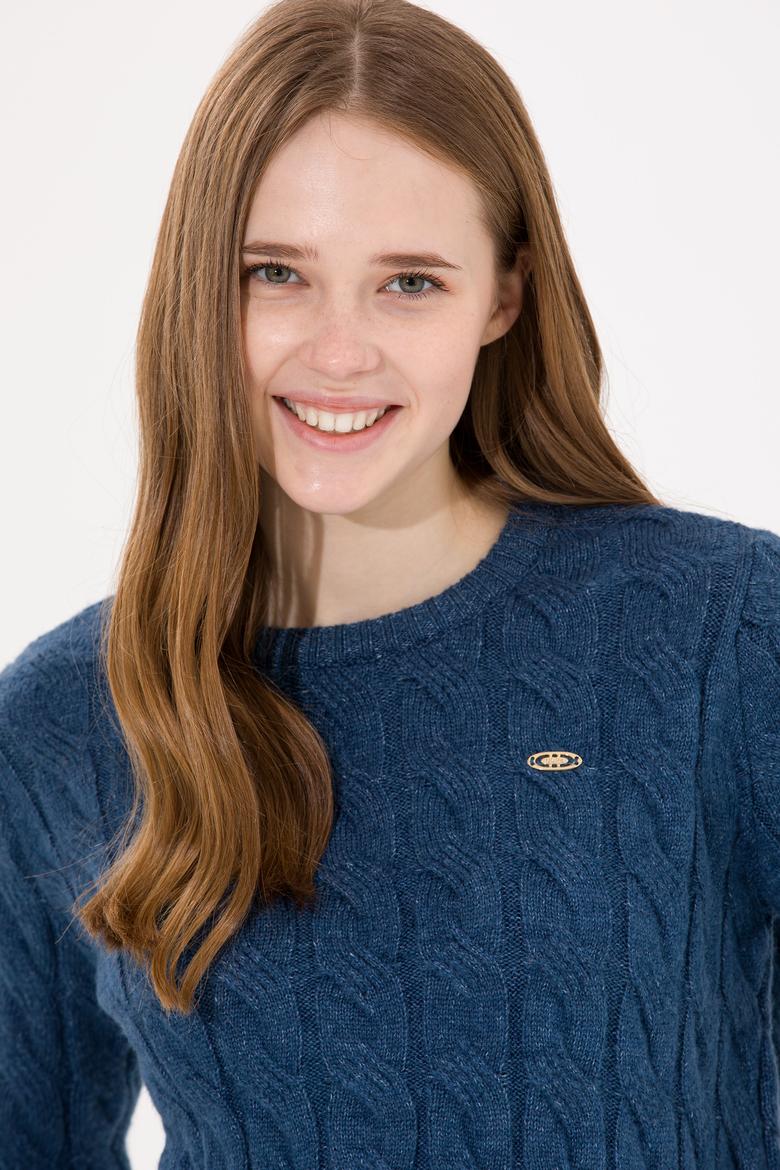 Kadın Mavi Bisiklet Yaka Kazak - 50257802029