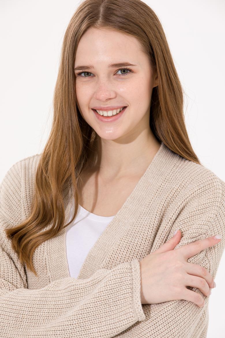 Kadın Krem Triko Hırka - 50257809026