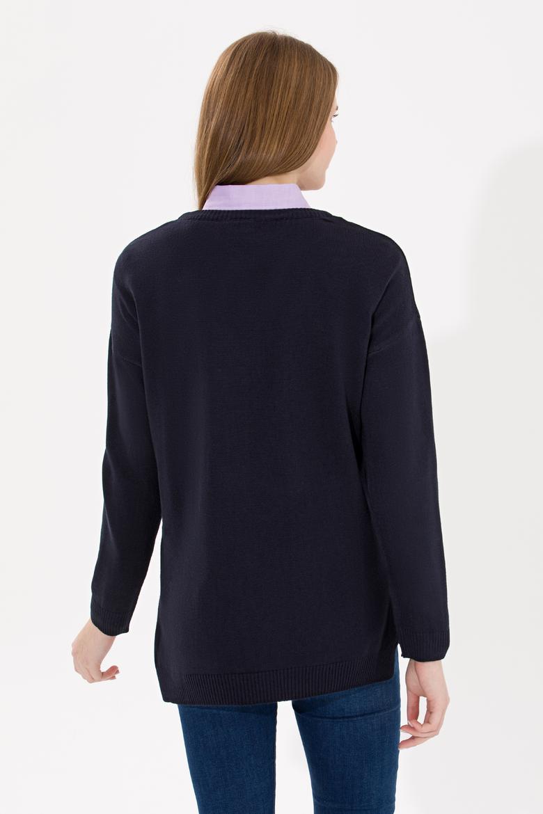 Kadın Lacivert V Yaka Kazak - 50260479003