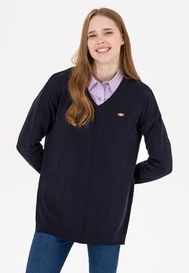 Kadın Lacivert V Yaka Kazak - 50260479003