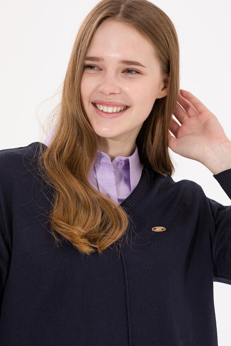 Kadın Lacivert V Yaka Kazak - 50260479003