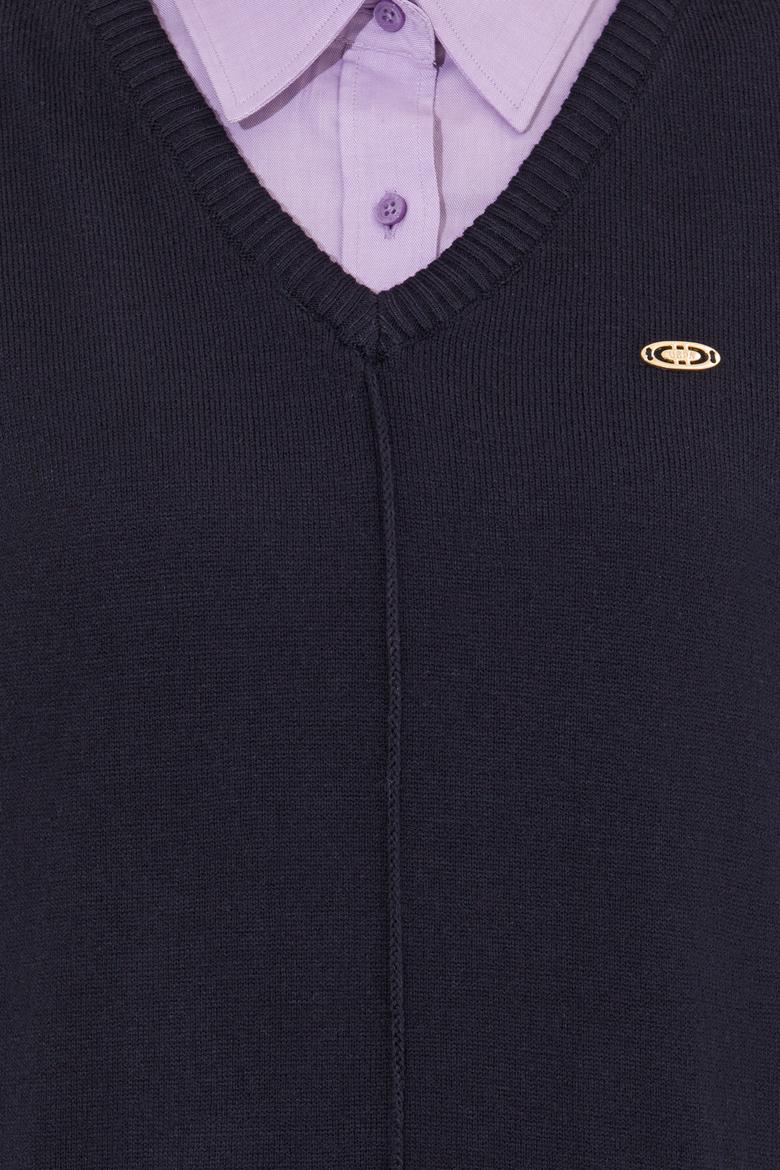 Kadın Lacivert V Yaka Kazak - 50260479003