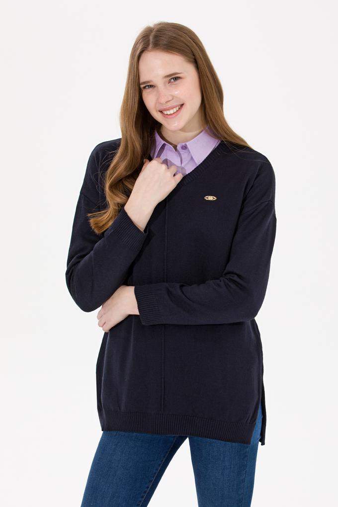 Kadın Lacivert V Yaka Kazak