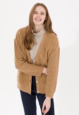 Kadın Camel Melanj Triko Hırka - 50261324011