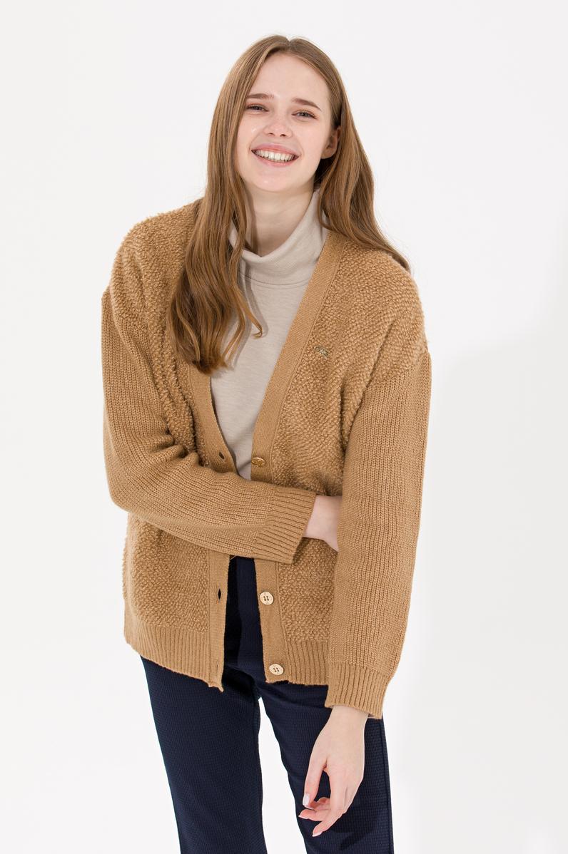 Kadın Camel Melanj Triko Hırka