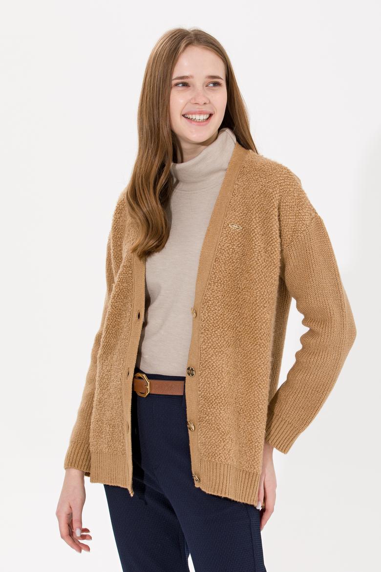 Kadın Camel Melanj Triko Hırka - 50261324011